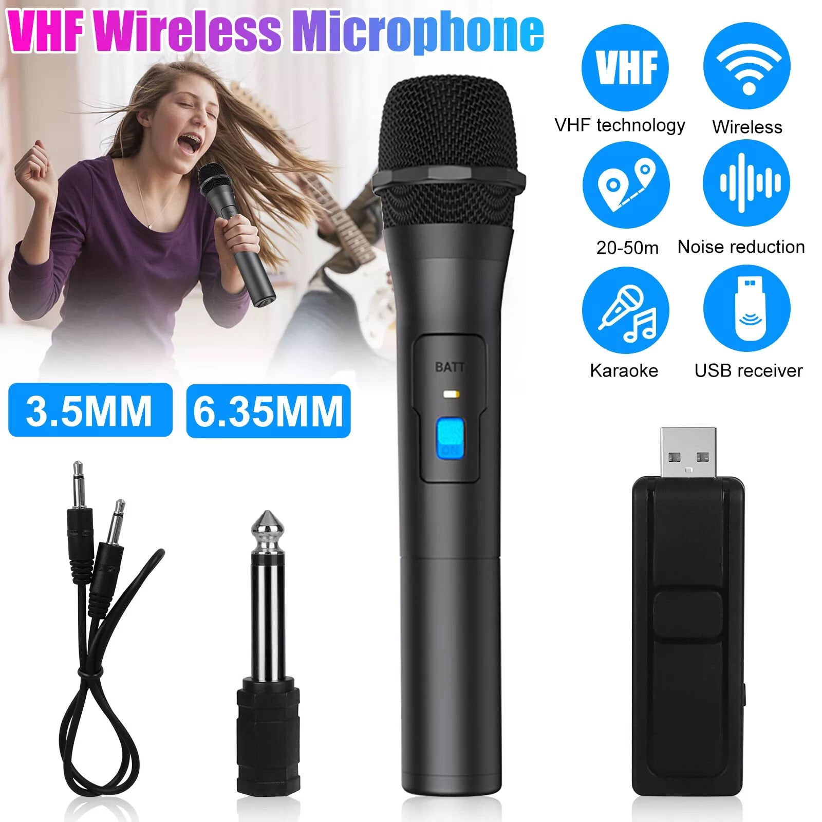 JIAHAOO Wireless Microphone VHF for Karaoke Singing Speech Wide Frequency Range USB Receiver & Adapters