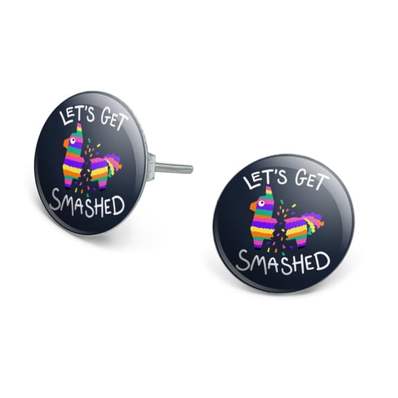 Let's Get Smashed Pinata Drinking Funny Novelty Silver Plated Stud Earrings