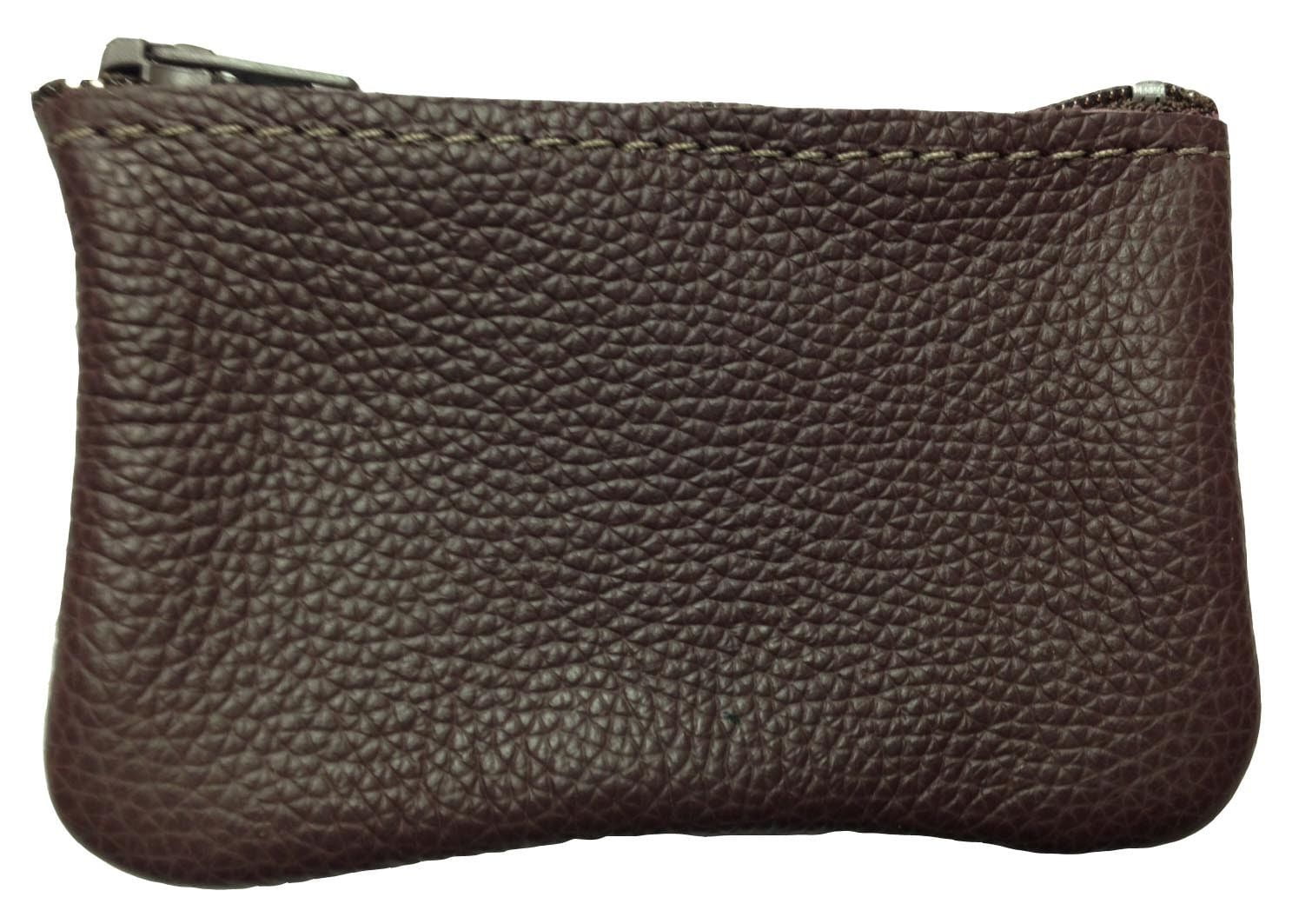 Leather Zippered Coin Pouch Change Holder USA Made, Burgundy