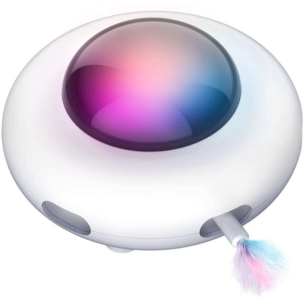 Juguete interactivo para gatos aspirantes a OVNI, juguetes automáticos para ratones con plumas de gato, teaser inteligente Peekaboo, recargable por USB, burlas y giros automáticos, juguetes electrónicos de plumas para gatos de interior MFZFUKR HMHZ1573