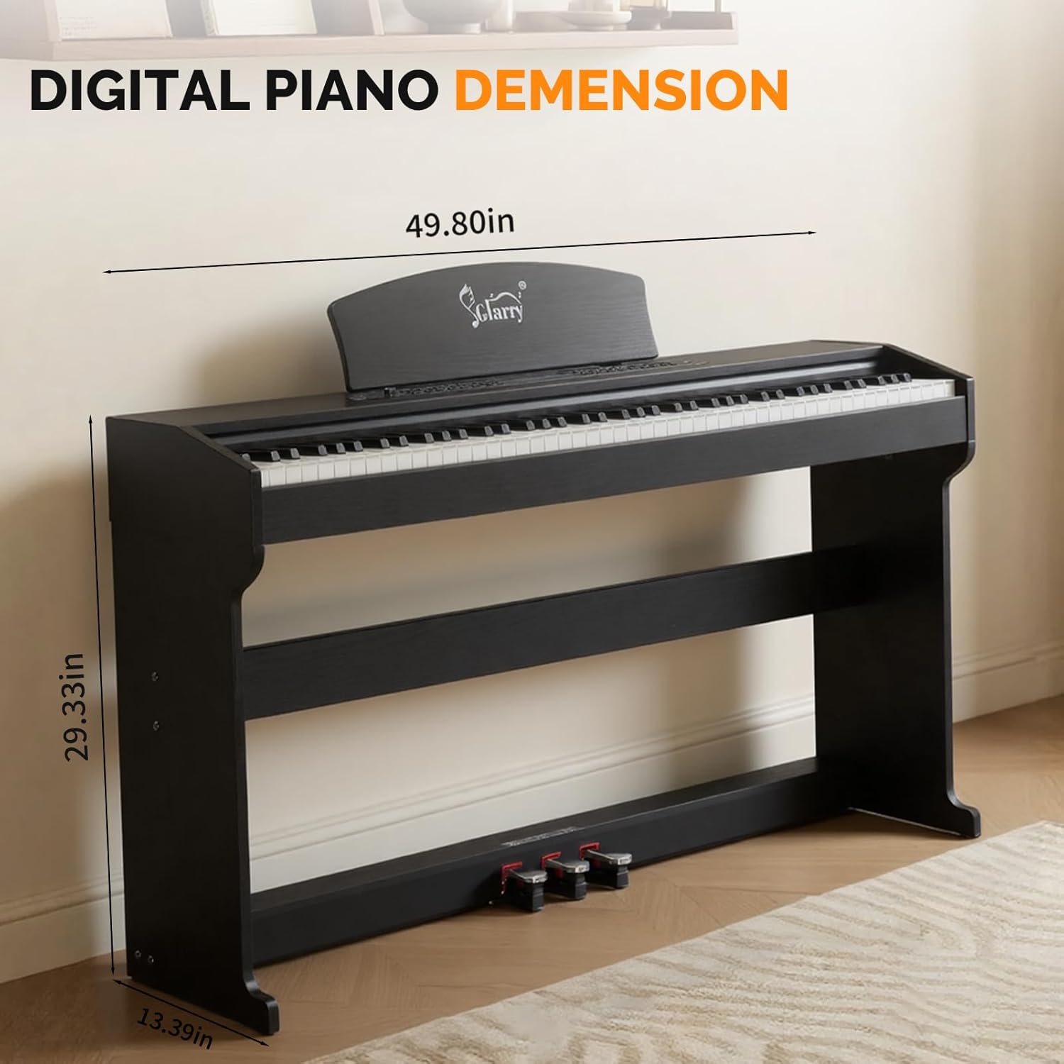 GLARRY Digital Piano 88 Keys Heavy Hammer Keyboard, with LCD Display and Headphone, Triple Pedals, Beginner Friendly, Supports MIDI Connect, Classic Upright Design (Matte Black)