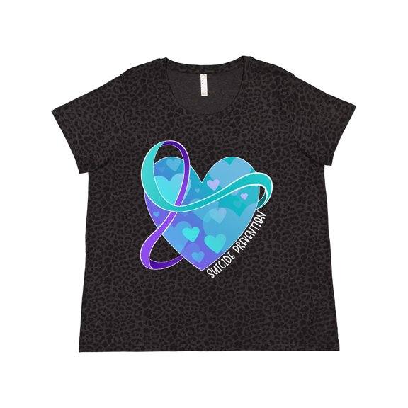 Inktastic Suicide Prevention Awareness Purple and Teal Heart Ribbon Women's Plus Size T-Shirt