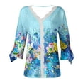 thumbnail image 5 of Dyegold Blouses For Women Dressy Casual 3/4 Flare Sleeve Lace Trim V Neck Floral Print Vintage Tunic Tops Loose Fit Shirts, 5 of 5