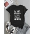 thumbnail image 3 of Letter Print T-shirt, Short Sleeve Crew Neck Casual Top For Summer & Spring, Women's Clothing Tee Tee For Adult, Men, Women, Teen, Teenager, Adolescent, Youth, 3 of 6