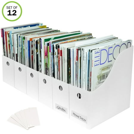 - Evelots Magazine File Holder-Organizer-Full 4 Inch Wide-White-With Labels-Set/12