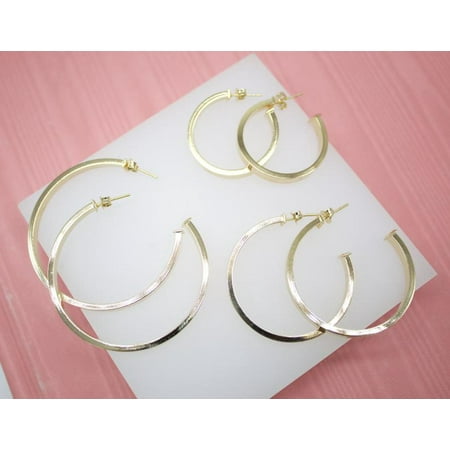 18K Gold Filled Flat Open Hoop Earrings (J67)(J68)(J69)