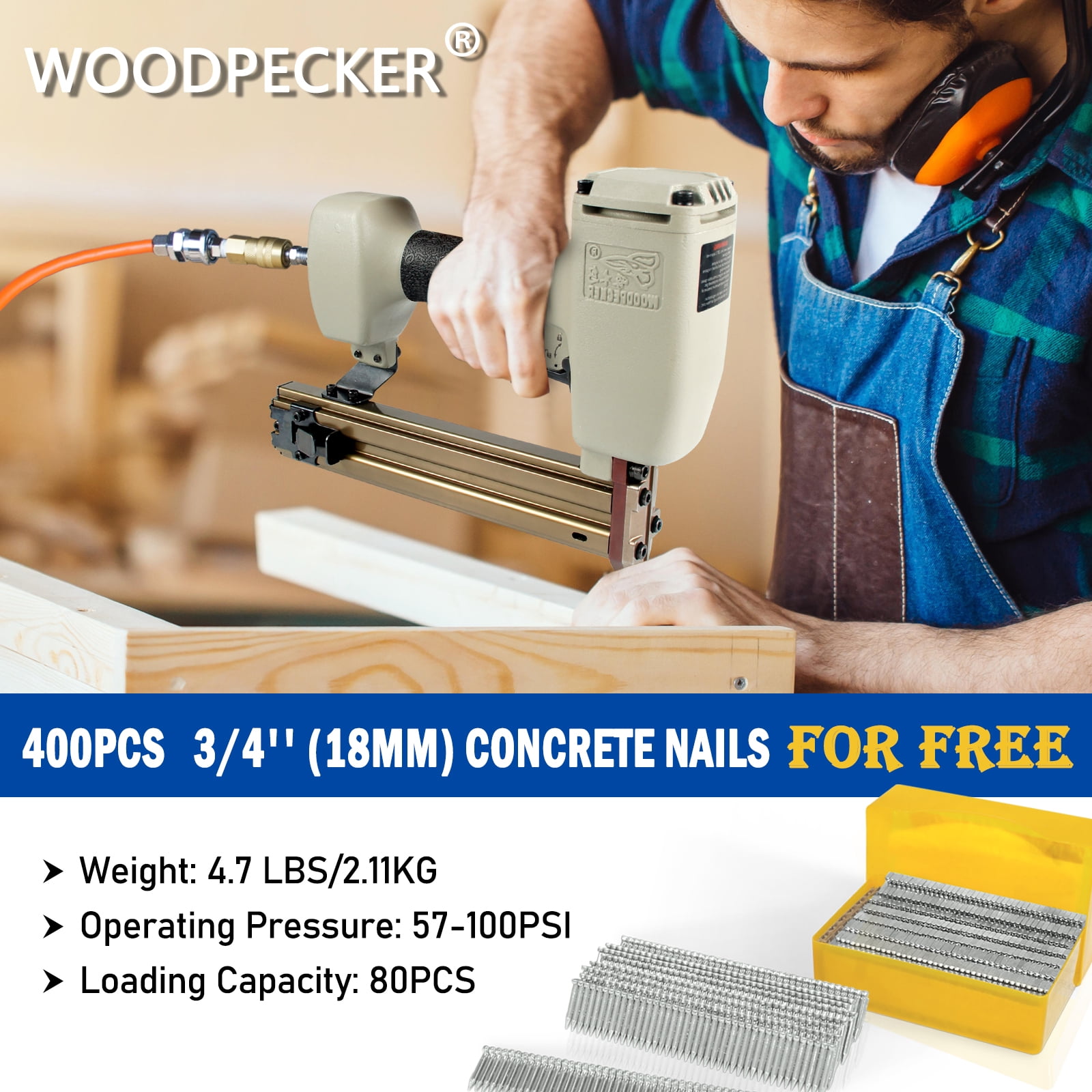 Woodpecker ST38H 14 Gauge Heavy Duty Concrete Nailer, 3/4'' to 1-1/2'' T Nails