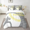 thumbnail image 2 of Feelyou Cartoon Baseball Athlete Bedding Comforter Set 7pcs for Boys, Grey Yellow Stripes King Bedding Sets, Ball Sports Theme Reversible Bed Sheets, Lightweight Room Decor, 2 of 8