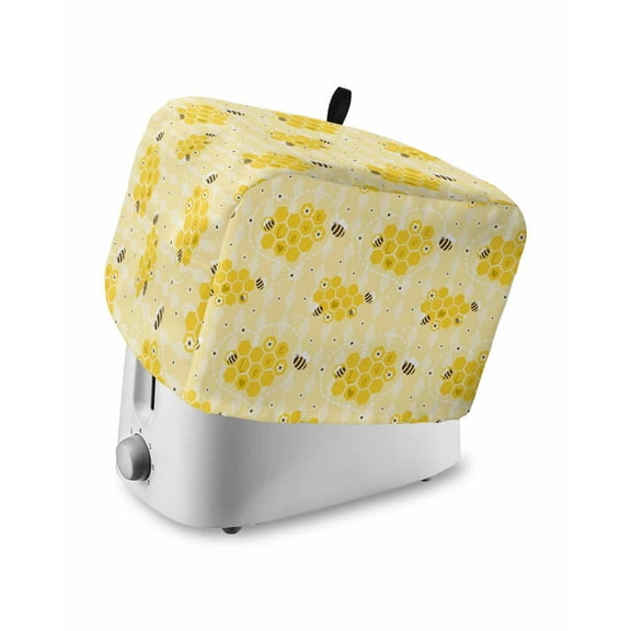 Bee Toaster Cover 4 Slice, Yellow Bee Honeycomb Flower Bread Maker Cover Toaster Dust Cover with Pockets, Dust-Proof Cover for Kitchen Small Appliance 12x11x8in