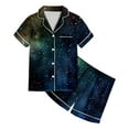 thumbnail image 3 of Pyjamas pour Filles Enfants Filles Imprimé Galaxie Coloré Bouton Col à Revers Manches Courtes Haut Shorts Ensemble de Pyjama Satin 2 Pcs Pyjama Enfant Fille Vert Foncé 8 Ans-9 Ans, 3 of 3