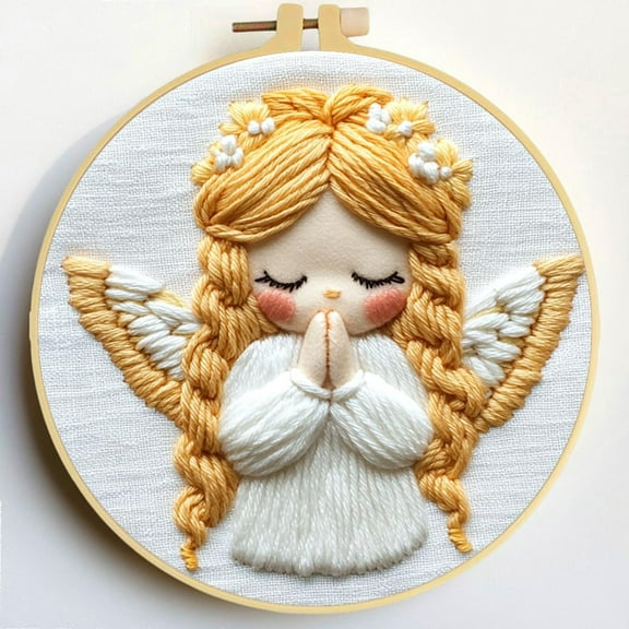 Punch Needle Kits Cute Little Praying Angel Embroidery Starter Set with Hoop Easy for Beginners DIY Stress Relief Handmade Craft Hobby and Home Decor 20x20cm-5