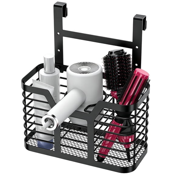 CWYEYE 3-in-1 Wall Mounted Hair Tool Organizer, Adjustable Height Hair Dryer Holder for Bathroom, Black
