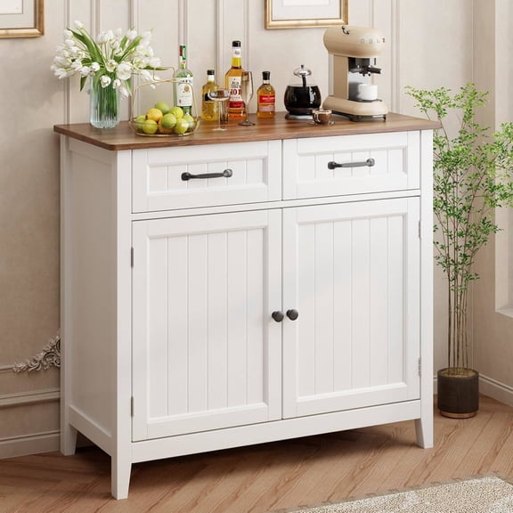 Kitchen Sideboard Buffet Cabinet, 32'' H Large Kitchen Storage Island and Adjustable Shelf, Modern Coffee Bar Console Cabinet for Dining Room, Bathroom, Entryway, Retro