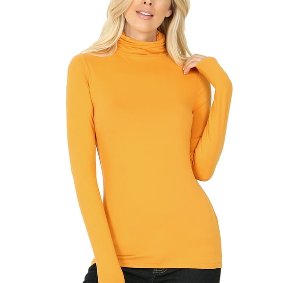 KOGMO Womens Basic Long Sleeve Soft Stretch Microfiber Mock Neck Top