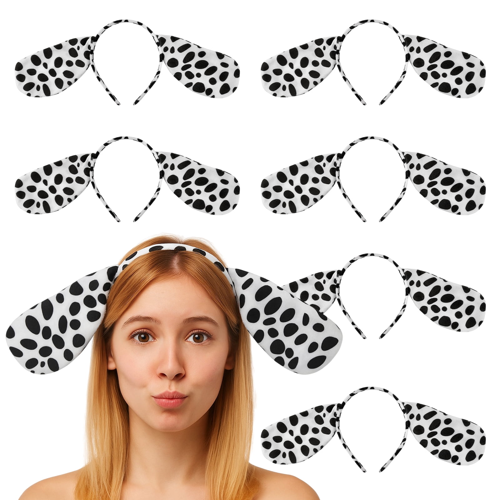 TOPTIE 6 Packs Dalmatian Ears Headbands Halloween Dog Costume Headband Plush Head Wear