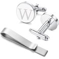 thumbnail image 3 of Stainless Steel Engraved Initial Cufflinks and Tie Clip Bar Set Alphabet Letter A-Z, 3 of 3