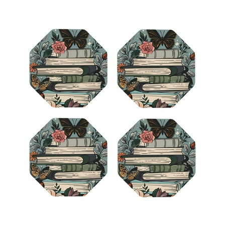

Naloa Vintage Art Butterfly Flower Leather Coasters for Drinks Durable Drink Coasters 4 Set for Tabletop Protection Luxurious Home Décor and Housewarming Gift ( {designName})Octagon
