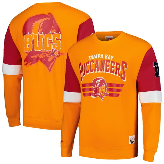 Men's Mitchell & Ness Orange Tampa Bay Buccaneers Gridiron Classics Allover 3.0 Pullover Sweatshirt