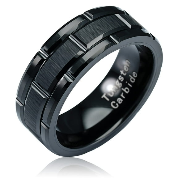 100S JEWELRY Black Tungsten Rings For Men Wedding Band Brick Pattern Brushed Engagement Promise Size 6-16 (Tungsten, 10)