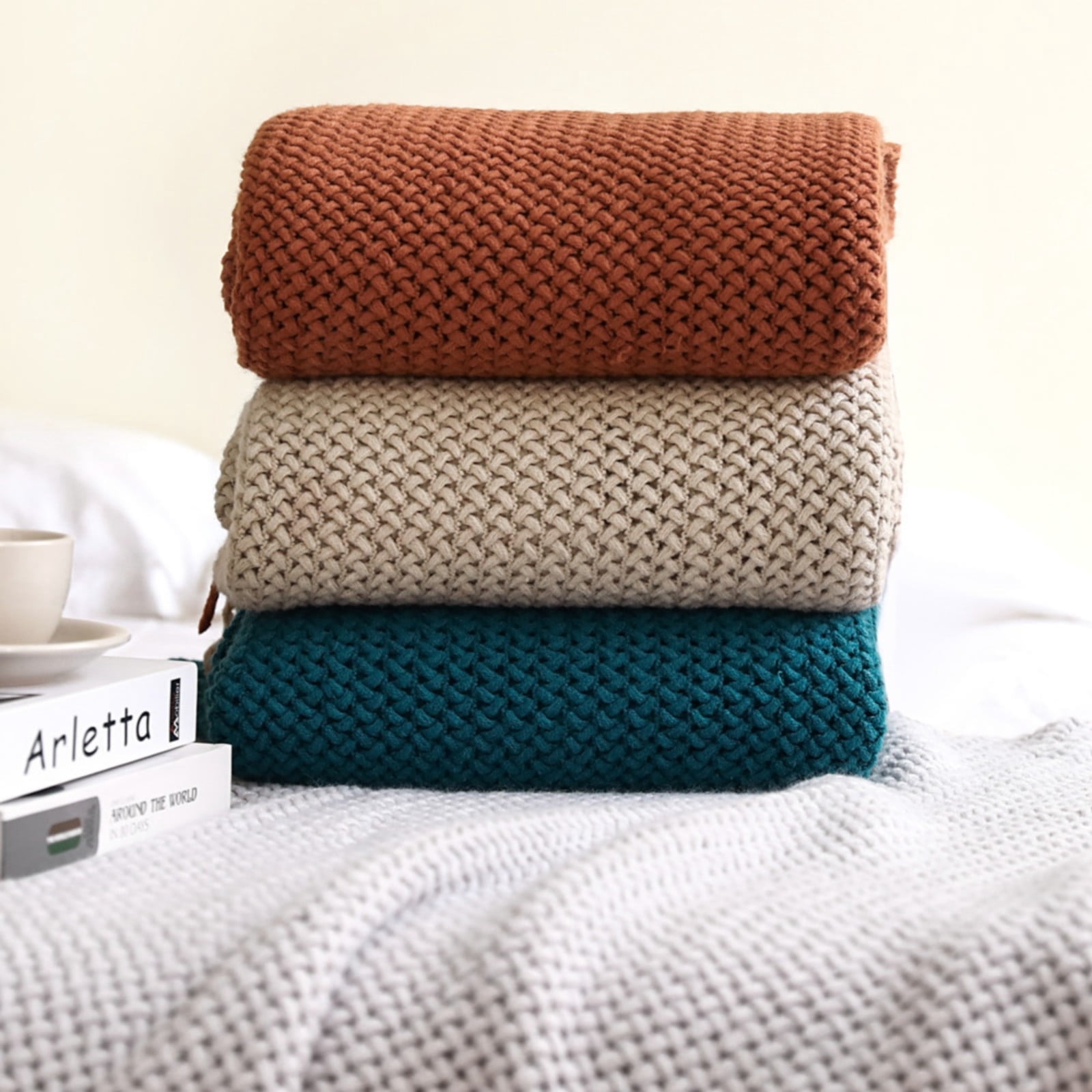 Winty Throw Blankets,Quilts,Sofa Blanket Knitted Blanket Shawl Blanket Solid Color Blanket Bed Towel Wool Sofa Towel,Bed Blankets 127*176cm