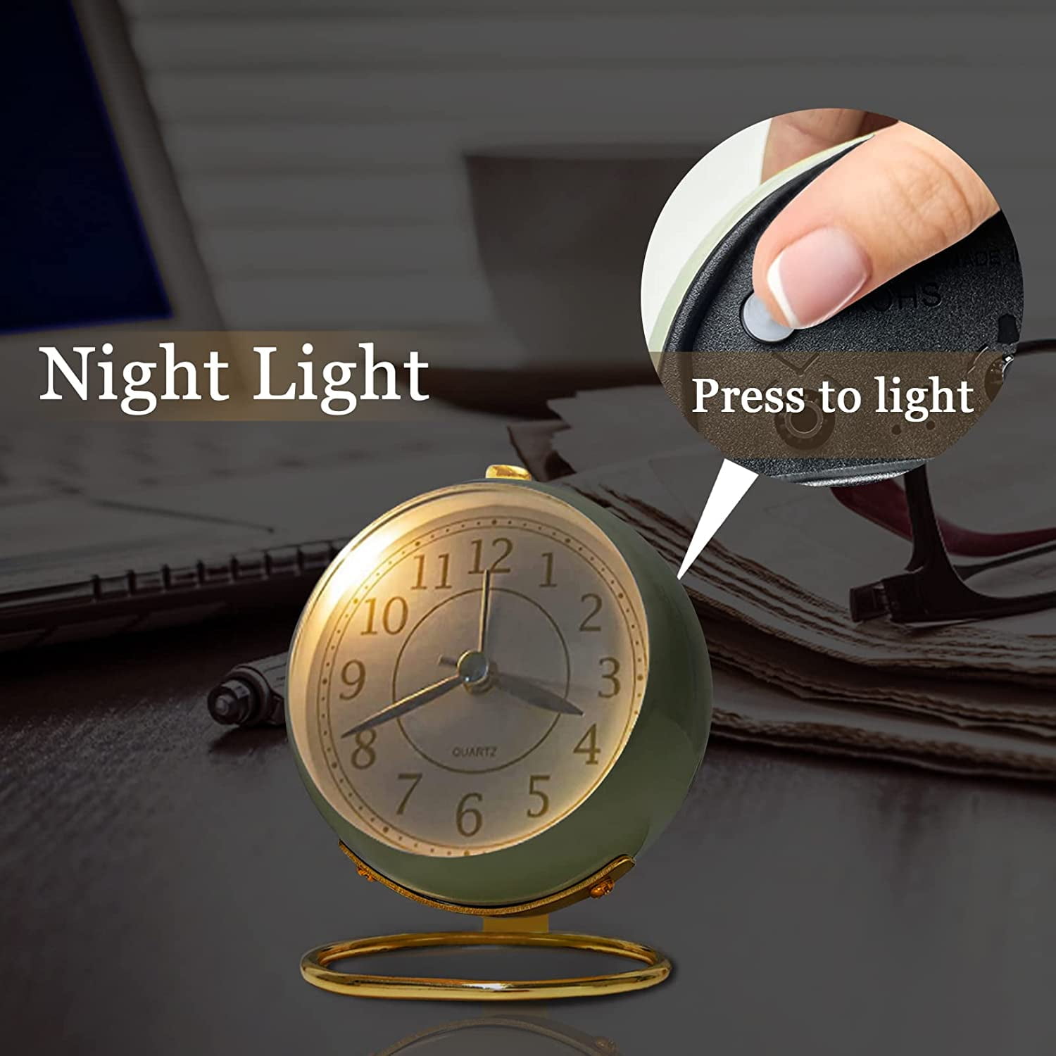 Pumtus 2-Pack Vintage Analog Alarm Clock – 5.2 Inch Silent Non-Ticking, Battery Operated, Bedside Desk Clock
