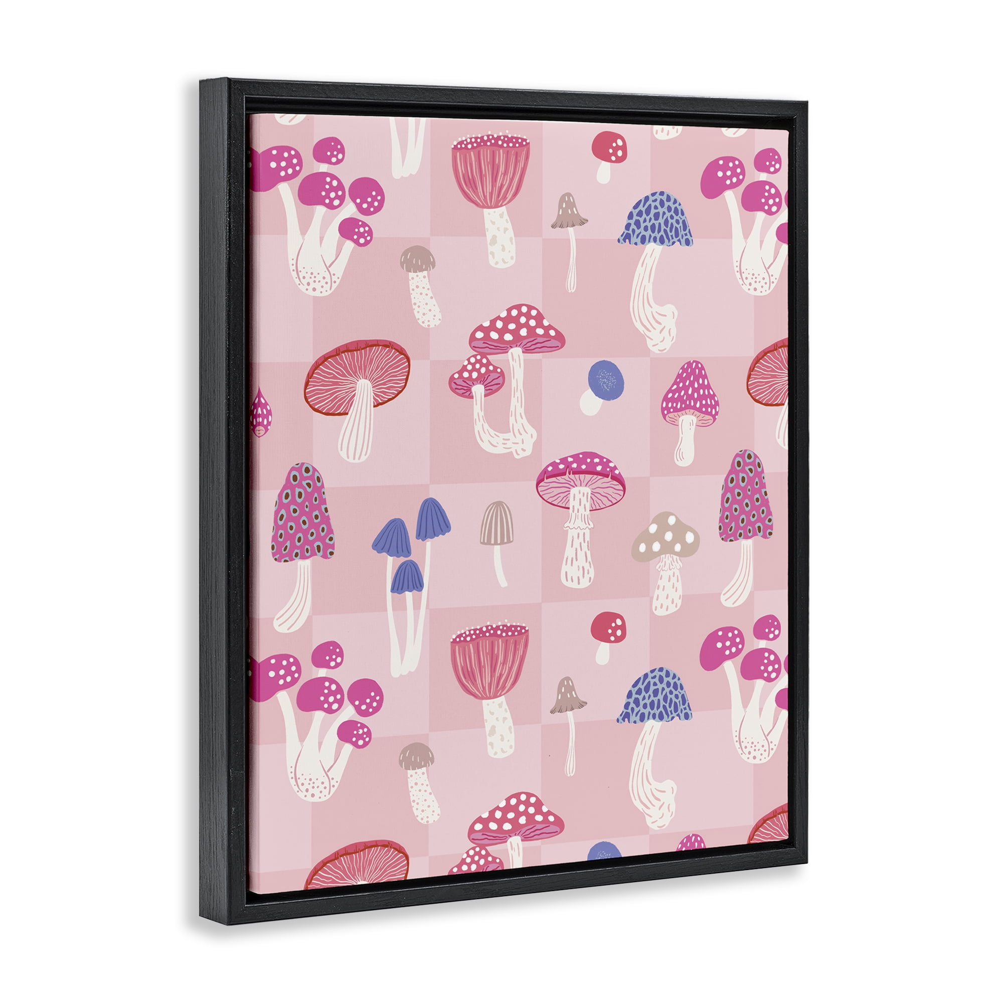 Stupell Industries Pastel Pink Mushrooms Plants & Flowers Painting Black Floater Framed Canvas Art Print Wall Art, 25 x 31