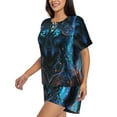 thumbnail image 2 of Fuzoiu Cool Blue Light Wolf Print Women's Short-Sleeved Pajama Set,Lounge Sleepwear Set,Womens Pajama Sets 2 Piece,Button-Up Top and Shorts with Pockets-Large, 2 of 7