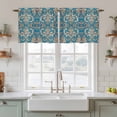 thumbnail image 2 of Teal Yellow Tier Curtains, Modern Luxurious Geometric Abstract Art Light Filtering Kitchen Curtains, 2Pcs Rod Pocket Half Window Treatments Panels for Sink Cafe Cabinet Camper 27.5x36 Inches, 2 of 9
