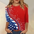 thumbnail image 2 of 4th of July Shirts Women Plus Size Loose 3/4 Sleeve Red White and Blue Print Tshirts Crew Neck USA 250th Anniversary Celebration Party Pullover Independence Day Patriotic 1776-2026 Blouses, 5XL, 2 of 5