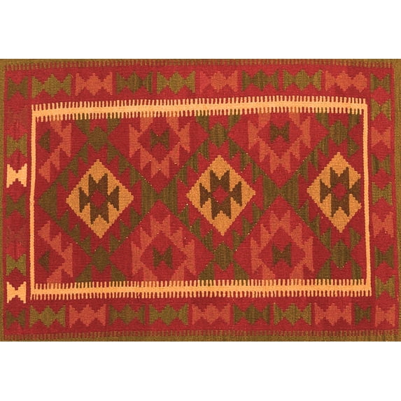 Ahgly Company Indoor Rectangle Oriental Orange Traditional Area Rugs, 7' x 10'