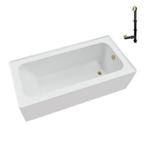 Streamline NAL-5660-PBR 60 in. x 30 in. Acrylic Right-Hand Drain Alcove Bathtub in Glossy White With External Drain in Polished Brass
