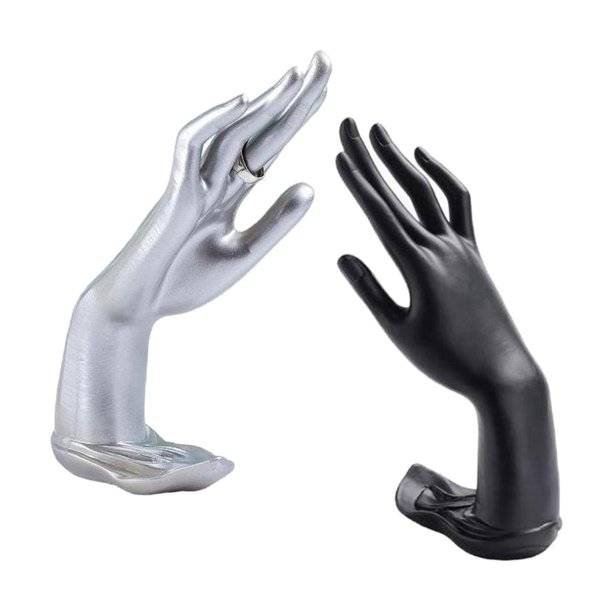 2 uds joyería anillos de boda soporte de mano, de joyería, exhibición de mano de maniquí, anillos de boda de pulseras organizador estante para venta al por Negro Argenta shamjiam Exhibición de pulseras