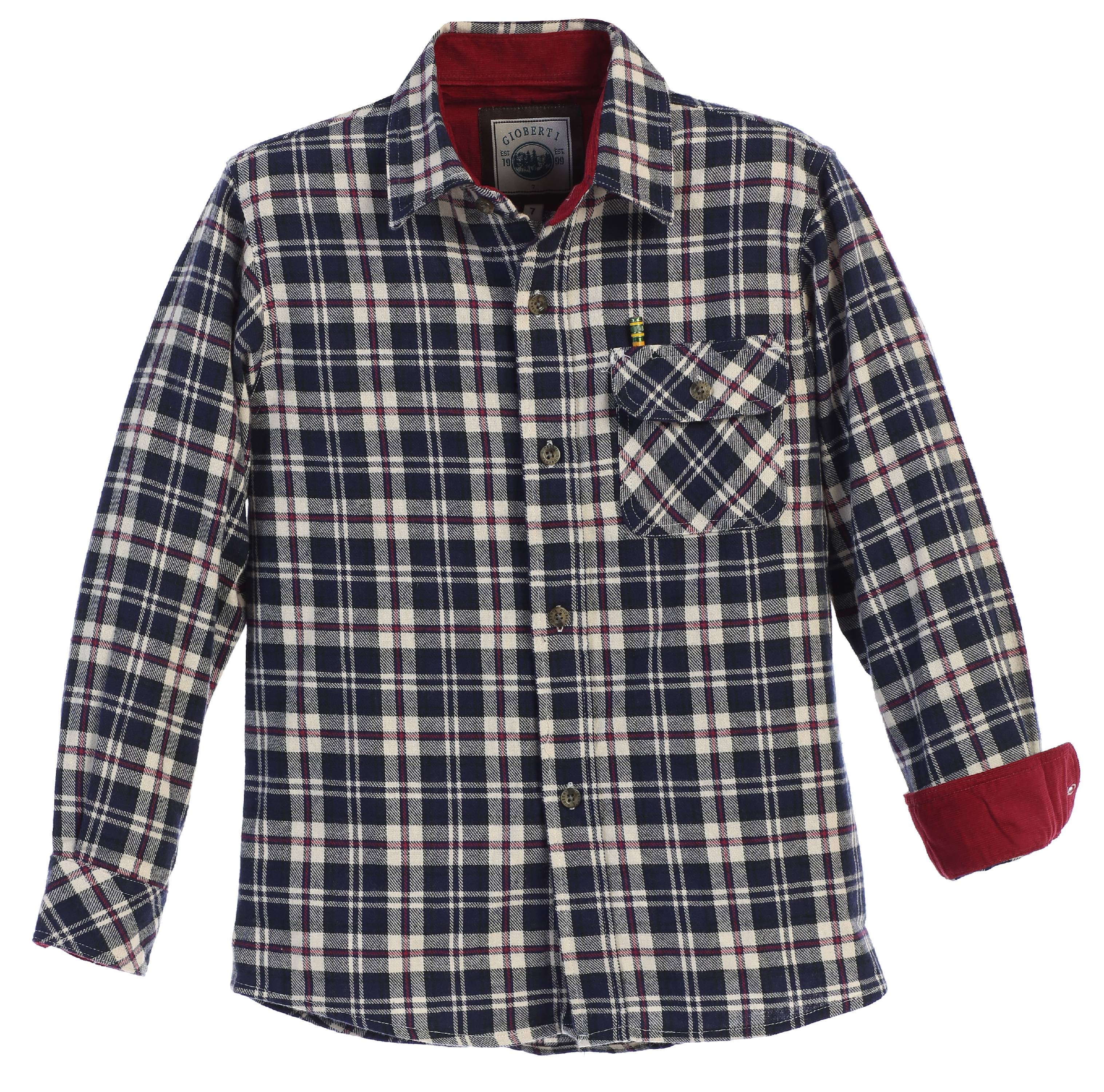Gioberti Boy's Single Pocket Flannel Shirt with Corduroy Contrast ...