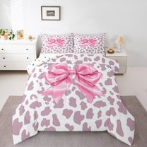 Homewish Kawaii Princess Ribbon Bedding Comforter Set for Girls, Fashion Thistle Leopard Print Twin Comforter Sets, Cute Cartoon Reversible Bedding Set, Luxury Bedroom Decor, 2 Pieces