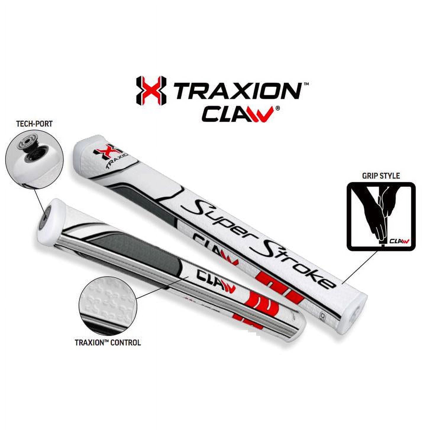 SuperStroke Traxion Claw® Golf Putter Grip, White/Red (Claw® 1.0) | Advanced Surface Texture that Improves Feedback and Tack | Minimize Grip Pressure with a Unique Parallel Design | Tech-Port
