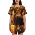 thumbnail image 1 of Balery Sunset Sunflower Cow A Conjunto de Pijama para Mujer con Estampado, Dos Piezas de Manga Corta y Shorts, Ropa de Dormir Suave con Cuello Redondo y Bolsillos-3X-Large, 1 of 6