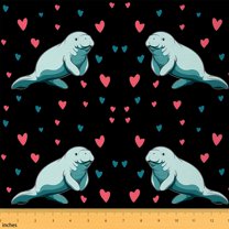Homewish Cute Cartoon Manatee Fabric by the Yard 2 Yard,Ocean Animal Room Decor Fabric by the Yard,Red Heart Print Fabric for Sewing For Boys Kids,Super Cozy Room Decor