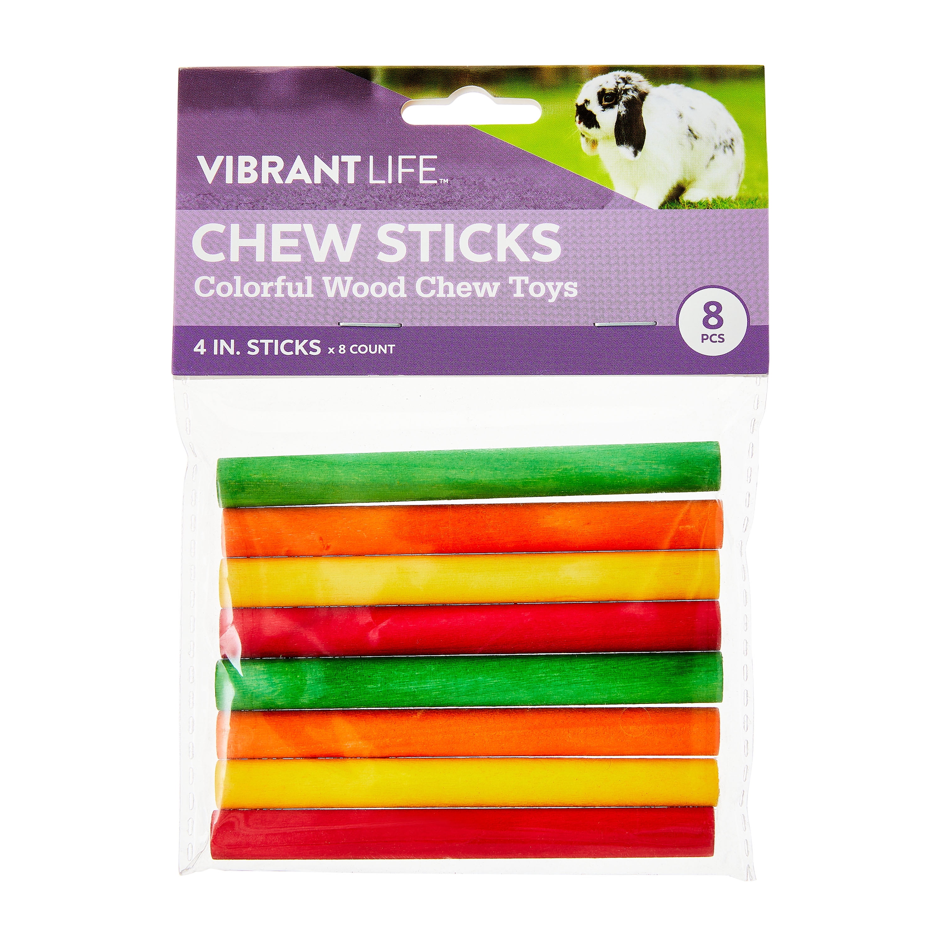 (2 pack) Vibrant Life Colorful Wood Chew Sticks for Small Animals, 4", 8 Count