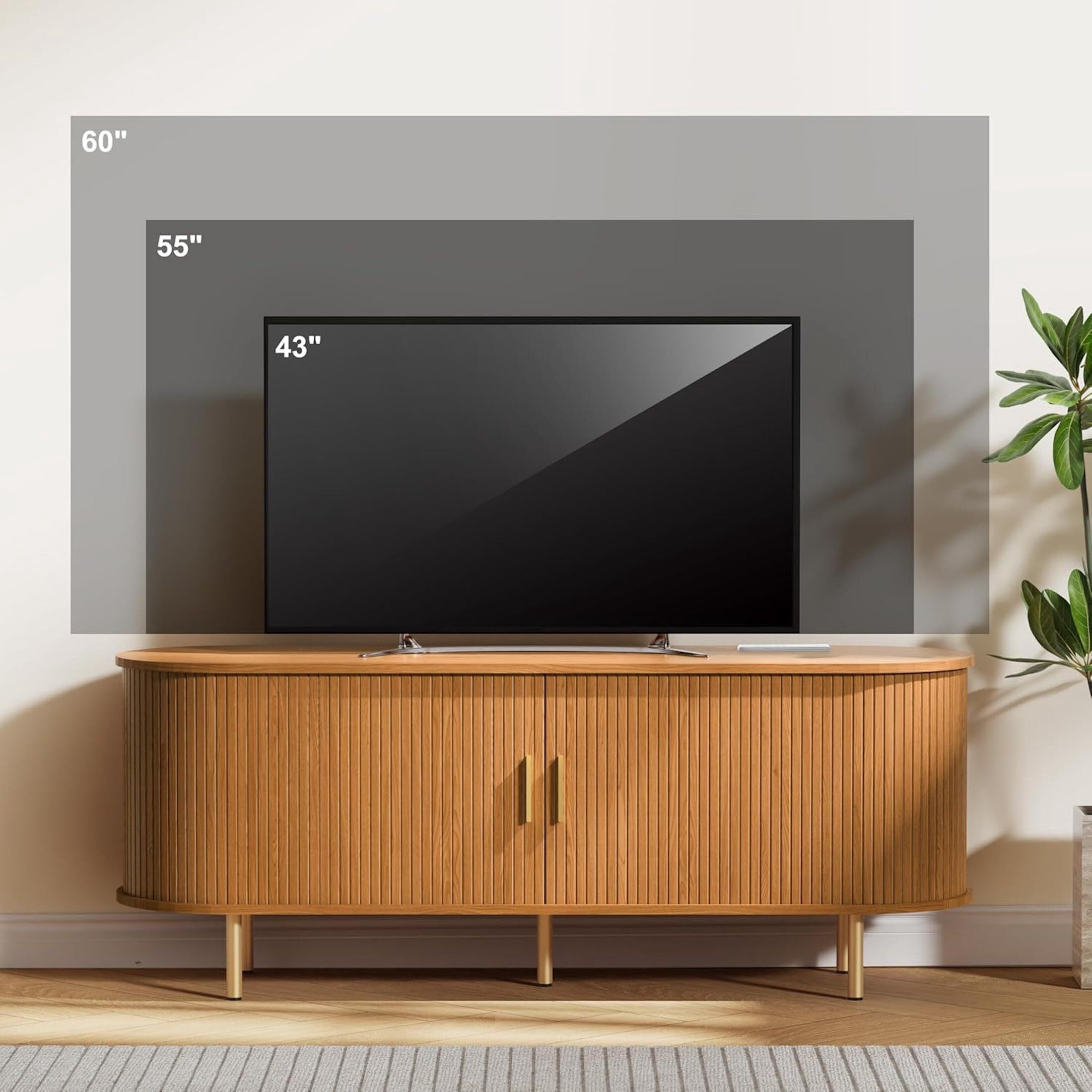 AISWORD 55 Inch TV Stand with Power Outlet for TVs up to 60 Inch, Entertainment Center with Storage and Adjustable Shelves, Media Console with Sliding Doors for Living Room, Yellow