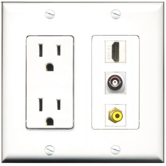 RiteAV - 15 Amp Power Outlet 1 Port HDMI 1 Port RCA Yellow 1 Port BNC Decorative Wall Plate