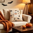 thumbnail image 2 of Halloween Ghost Mummy Embroidery Throw Pillow, 18"x18" Beige Decorative Linen Cushion with Ghost Mummy Bat Spider Star Embroidered Pattern for for Sofa Bed Couch Indoor Home Holiday Party Styling, 2 of 6