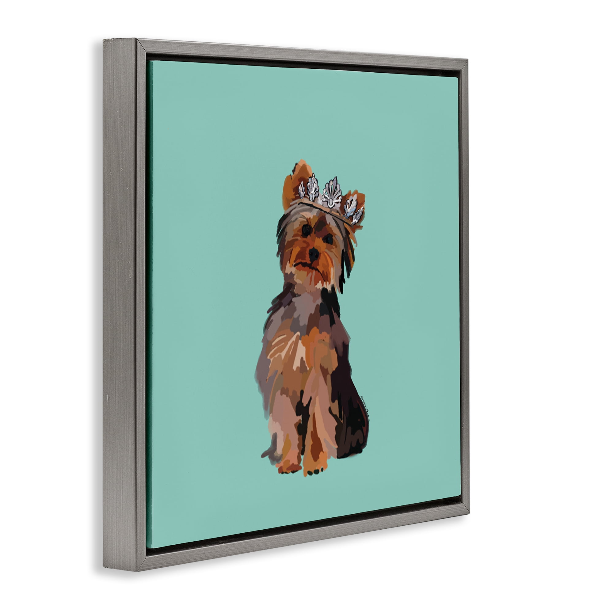Stupell Industries Terrier with Crown Animals Painting Gray Floater Framed Canvas Art Print Wall Art, 18 x 18