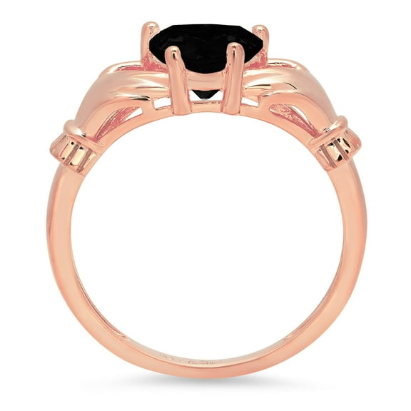 1.06 ct Heart Cut Natural Onyx Claddagh Engagement Ring for Women in 18K Rose Gold