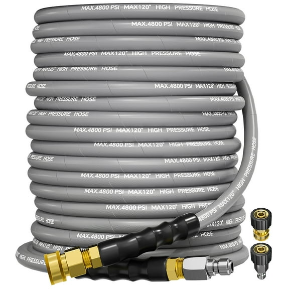 100FT 3/8" 4800PSI Pressure Washer Hose with Swivel Quick Connect for Cold/Hot Water Max 248°F, Kink Resistant Steel Wire Braided, Wear Resistant Power Washer Hose with M22 14mm Adapter
