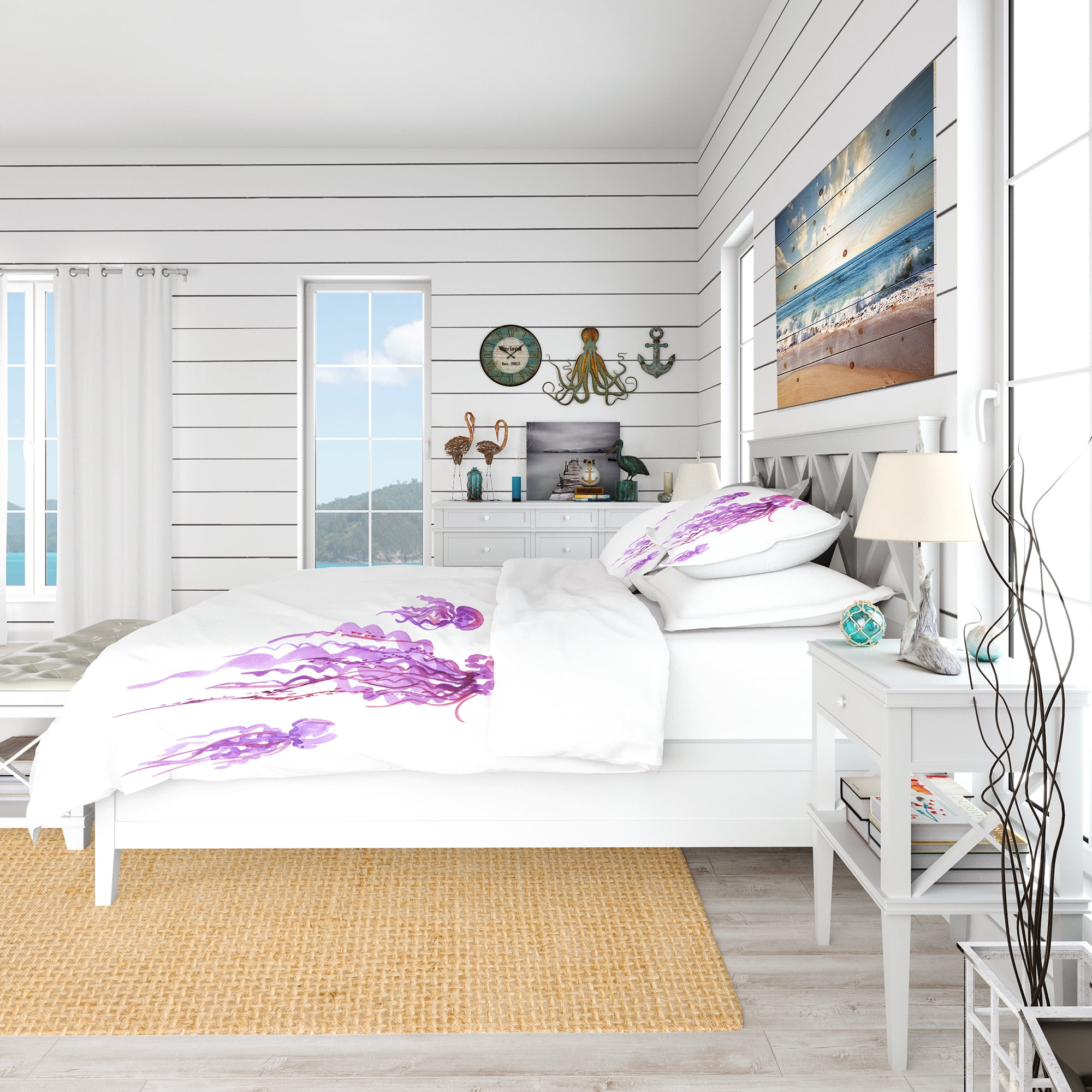 Designart 'Purple Jellyfish Watercolor' Nautical & Coastal Duvet Cover Set