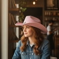 thumbnail image 2 of Vjnyvs Western Cowboy Hat for Men Women Wide Brim Felt Fedora Cowboy Hats with Rhinestone Cowboy Party Decorations, 2 of 7
