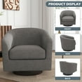 thumbnail image 6 of UIXE Swivel Barrel Accent Chair, Modern Round Linen Arm Chair for Living Room, Bedroom, Comfy Club Reading Chairs, Gray, 6 of 6