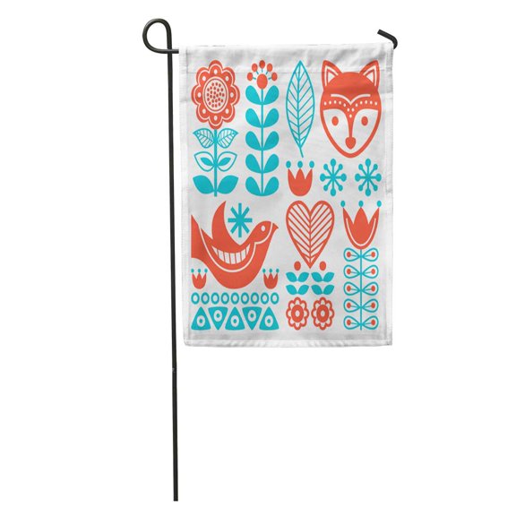 SIDONKU Orange Swedish Finnish Inspired Folk Pattern Scandinavian Nordic Blue Danish Garden Flag Decorative Flag House Banner 28x40 inch