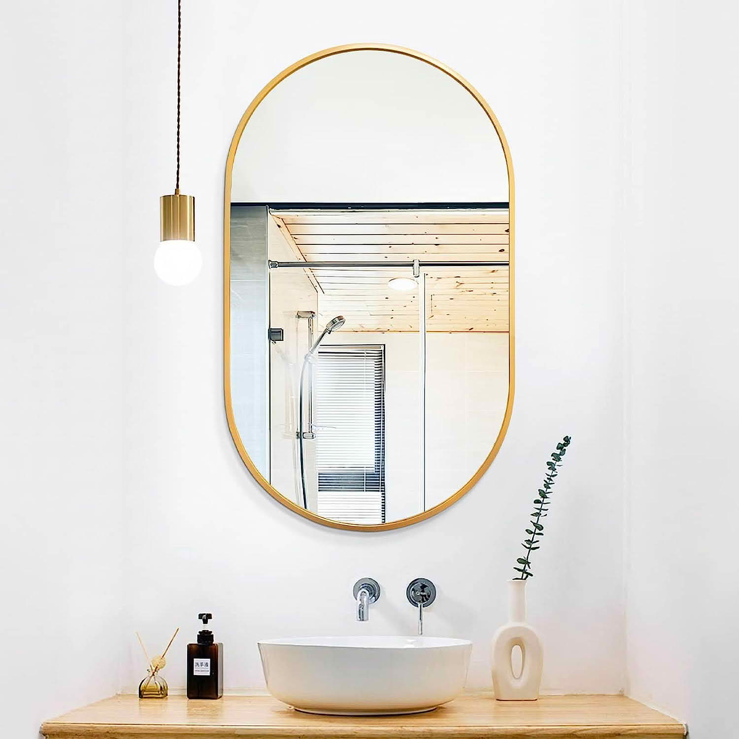 MAYEERTY 20x33 Inch Gold Metal Framed Oval Bathroom Mirror, for Large Bathroom Vanity
