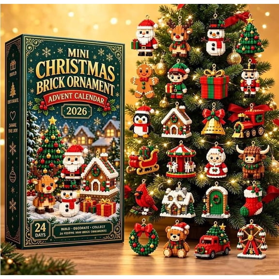 MINI CHRISTMAS BRICK ORNAMENT Advent Calendar 2026, 24-Day Christmas Countdown Unique Buildable Holiday with Hanging Loops, Festive Tree Hanging Decorations for Family and Holiday Gifts